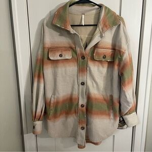 Free People We the Free Ruby Ombré Stripe Cotton Blend Shirt Jacket Oversized XS